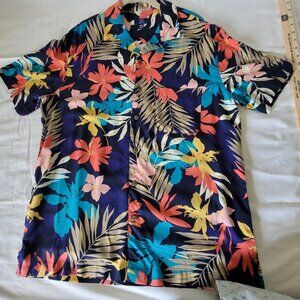 Tropical Hawaiian Blue Mens Short Sleeve Shirt NWOT George Size M